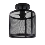 Plafonnier semi-encastré cylindrique industriel en treillis de fer noir