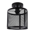 Plafonnier semi-encastré cylindrique industriel en treillis de fer noir