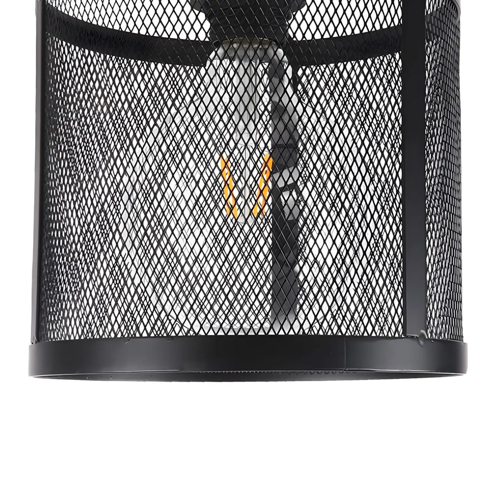 Plafonnier semi-encastré cylindrique industriel en treillis de fer noir