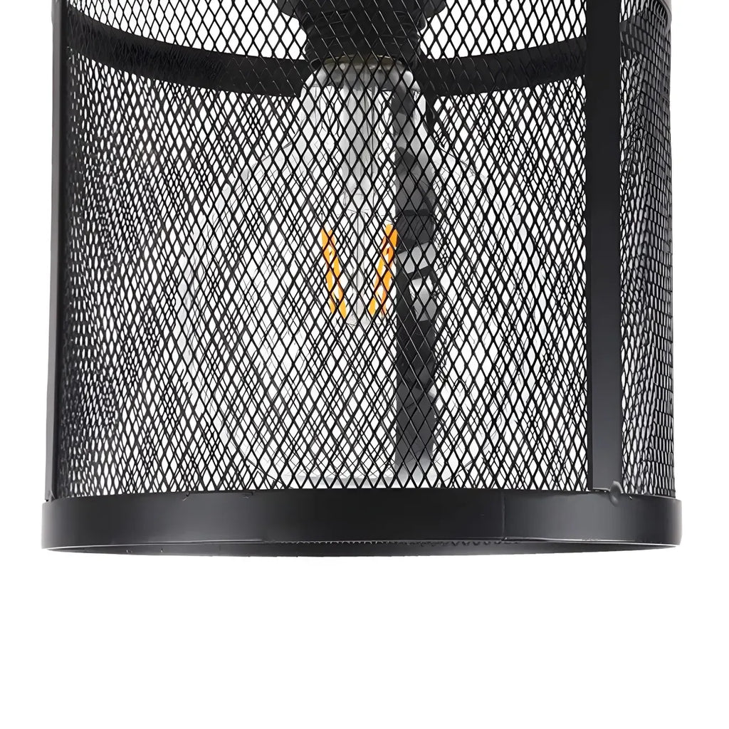 Plafonnier semi-encastré cylindrique industriel en treillis de fer noir