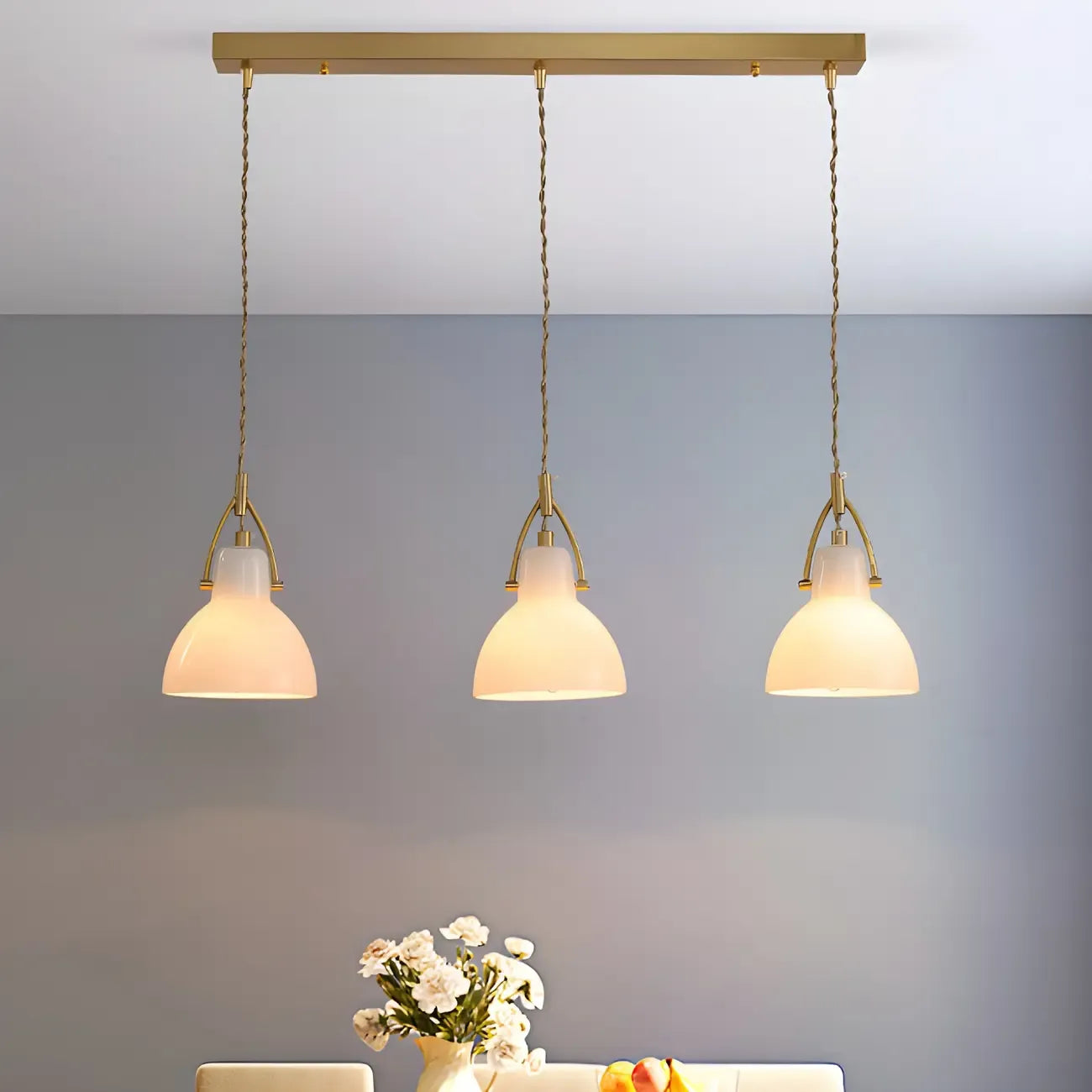 Lampada a sospensione a 3 luci, in vetro, moderna a cupola a campana, per isola cucina