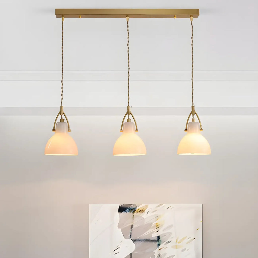 Lampada a sospensione a 3 luci, in vetro, moderna a cupola a campana, per isola cucina