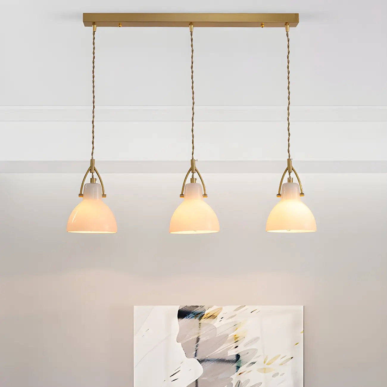 Lampada a sospensione a 3 luci, in vetro, moderna a cupola a campana, per isola cucina
