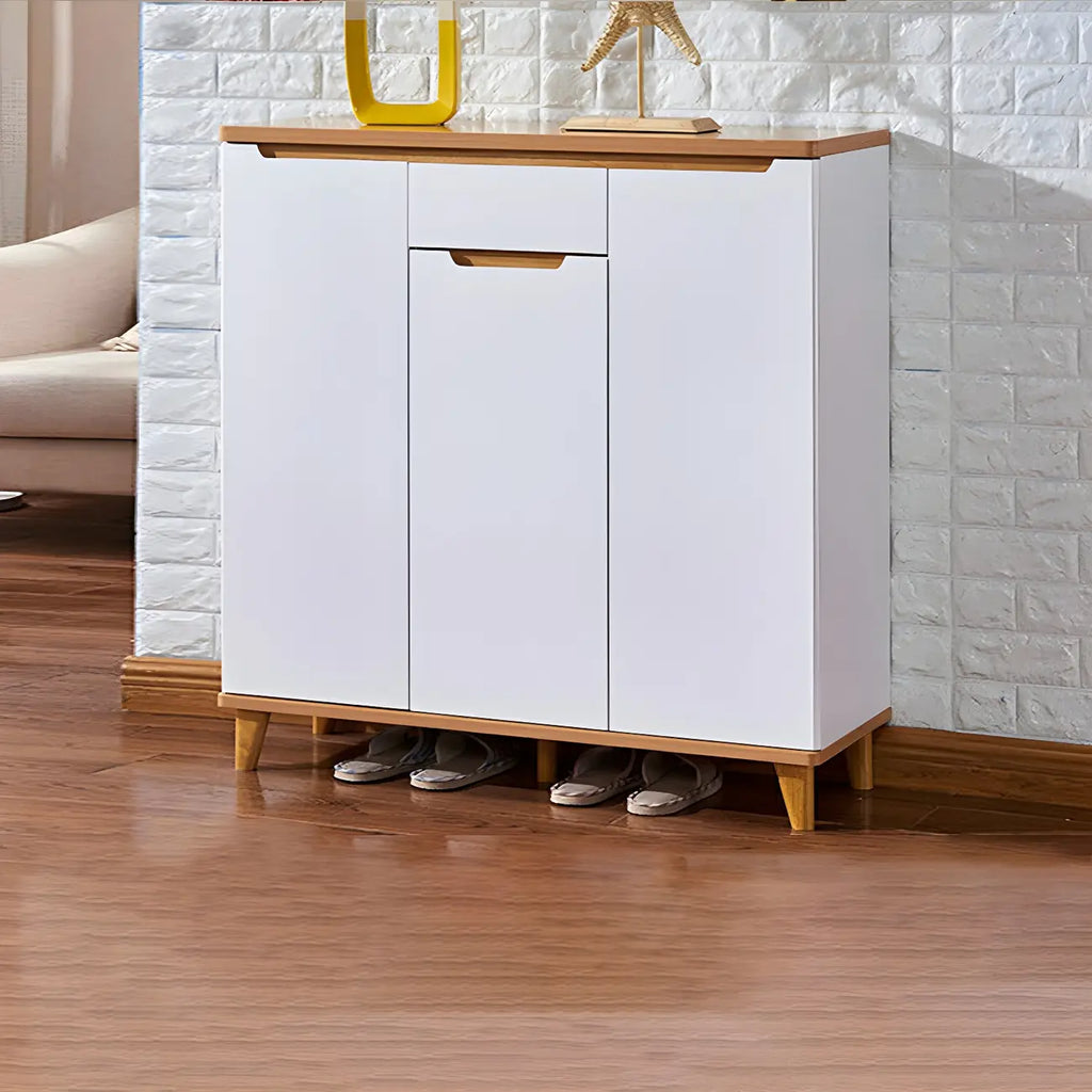 Armoire à chaussures d'entrée en bois massif blanc