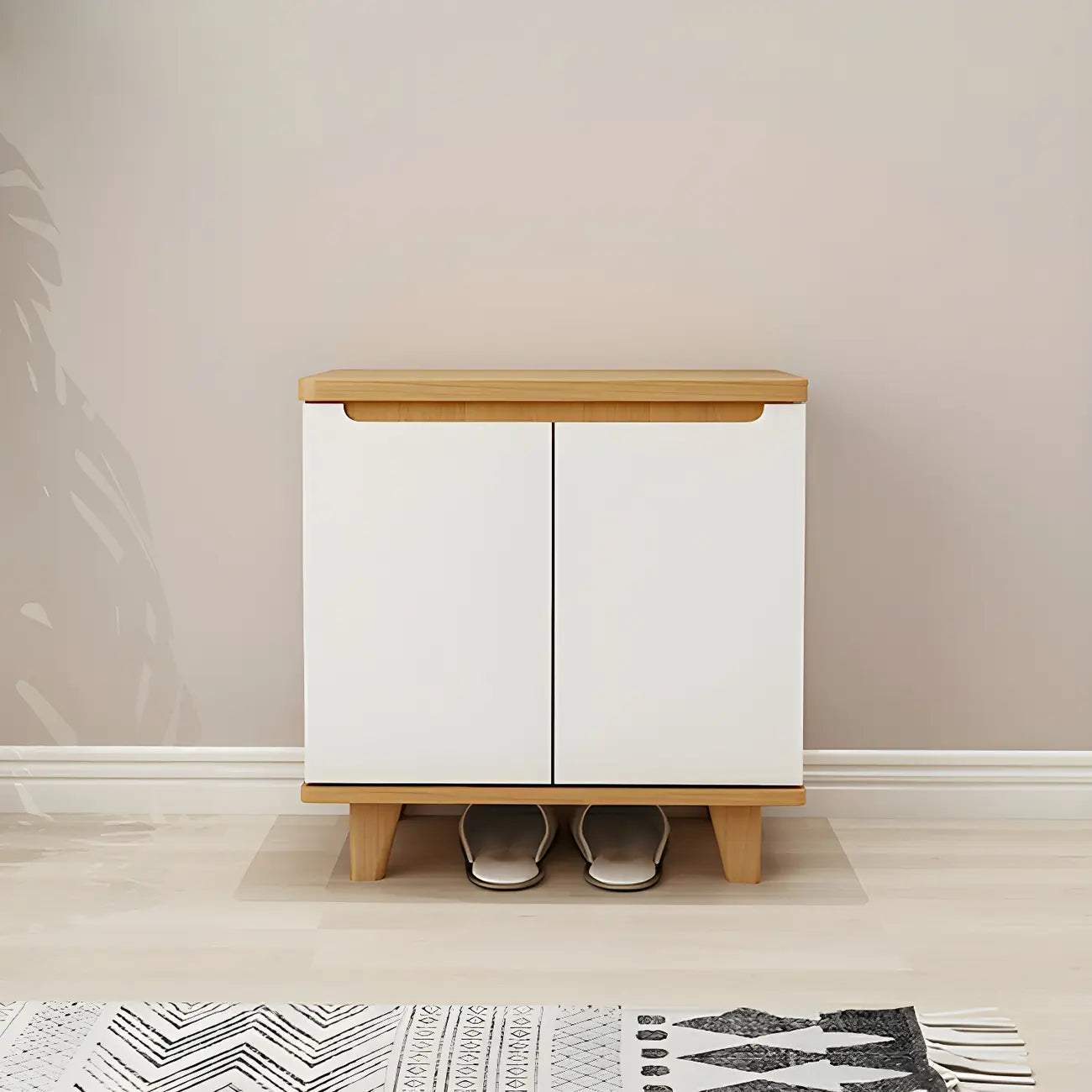 Armoire à chaussures d'entrée en bois massif blanc