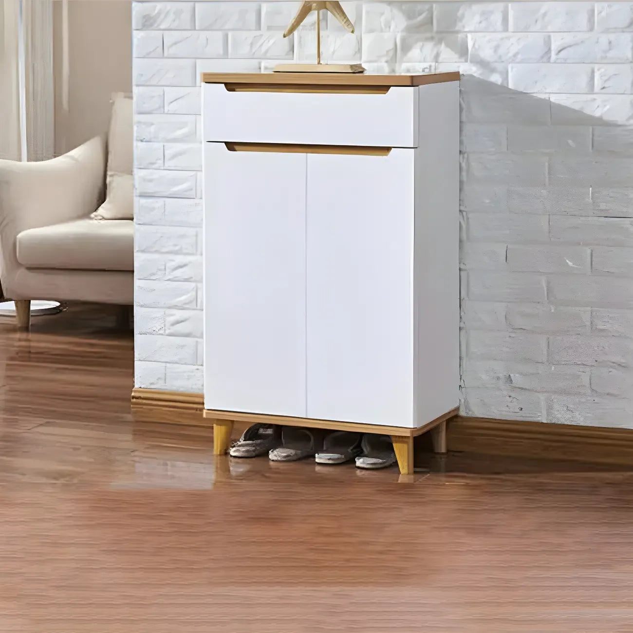 Armoire à chaussures d'entrée en bois massif blanc