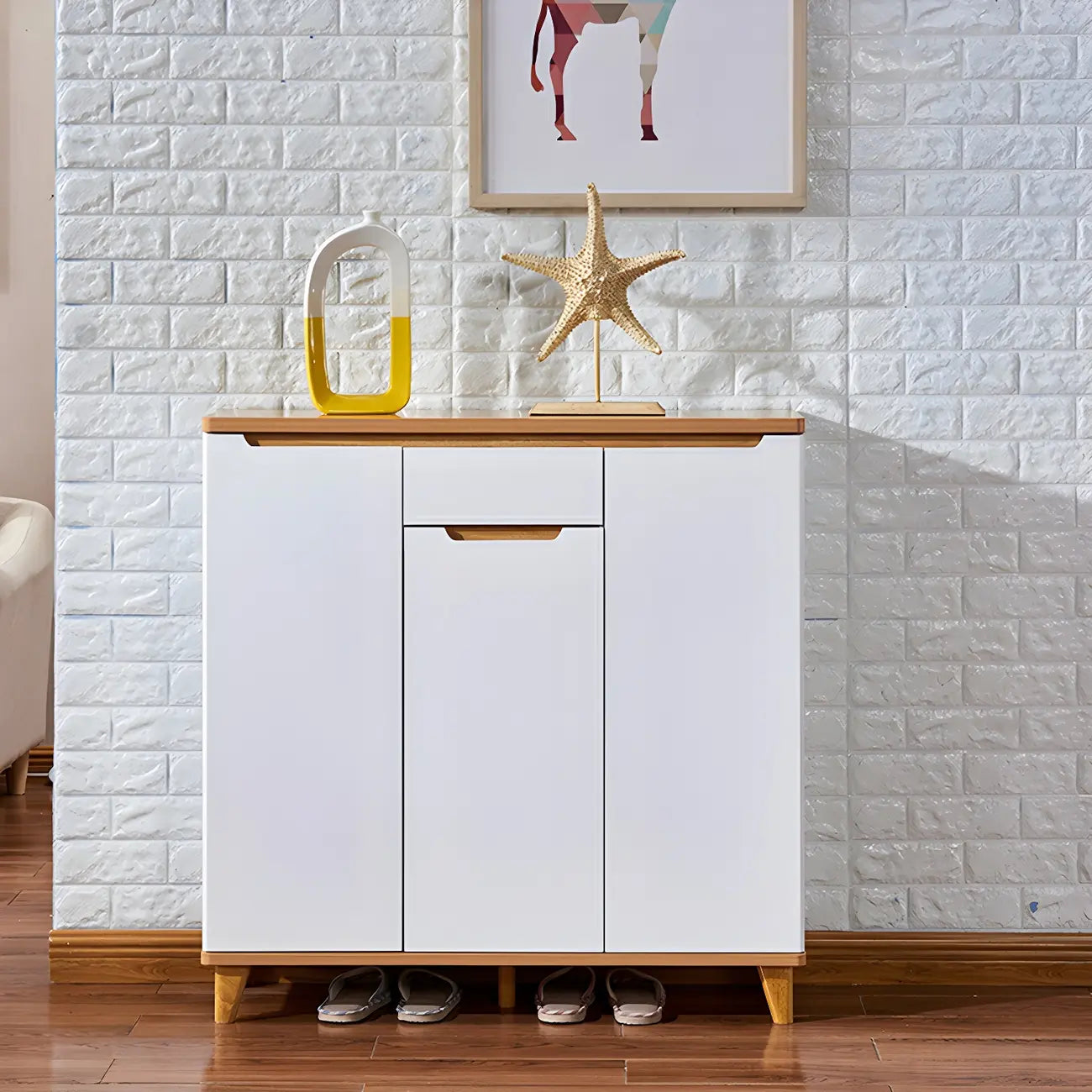 Armoire à chaussures d'entrée en bois massif blanc