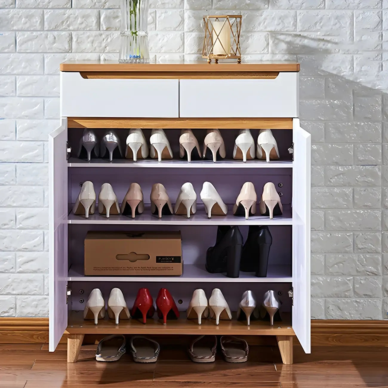 Armoire à chaussures d'entrée en bois massif blanc