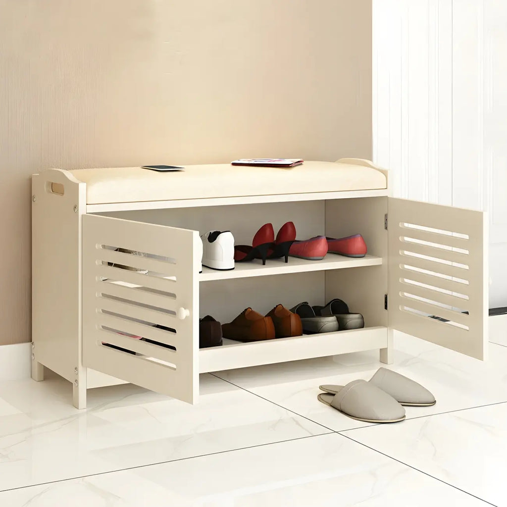 Banc à chaussures réglable en bois blanc avec porte respirante