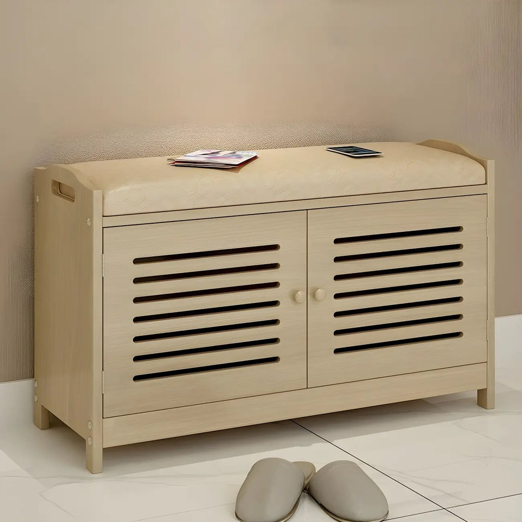 Banc à chaussures réglable en bois blanc avec porte respirante