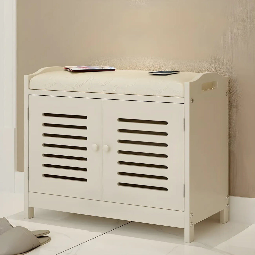 Banc à chaussures réglable en bois blanc avec porte respirante