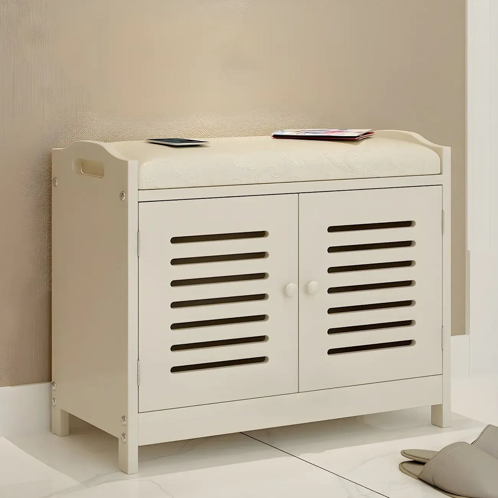 Banc à chaussures réglable en bois blanc avec porte respirante