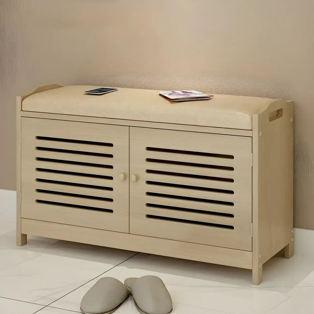 Banc à chaussures réglable en bois blanc avec porte respirante