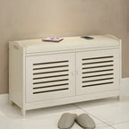 Banc à chaussures réglable en bois blanc avec porte respirante
