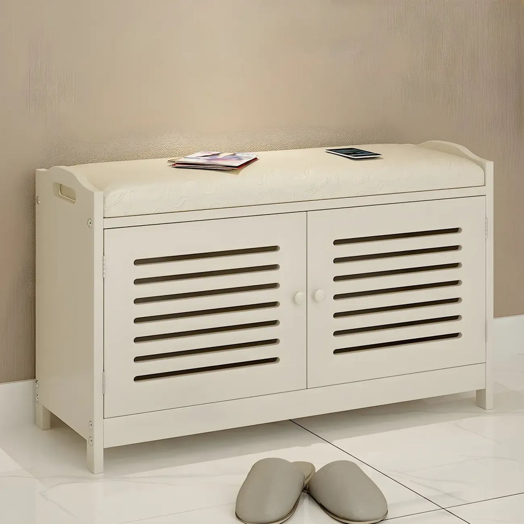 Banc à chaussures réglable en bois blanc avec porte respirante