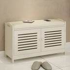 Banc à chaussures réglable en bois blanc avec porte respirante