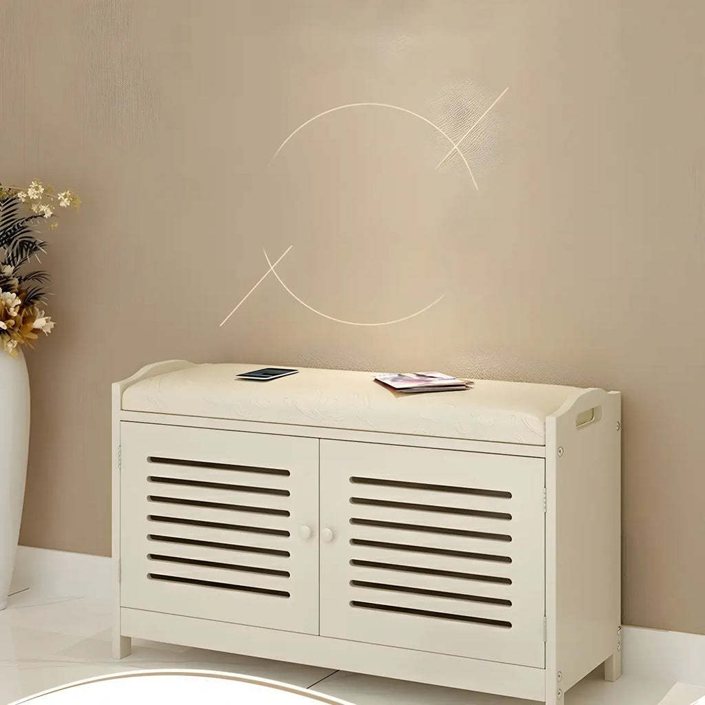 Banc à chaussures réglable en bois blanc avec porte respirante