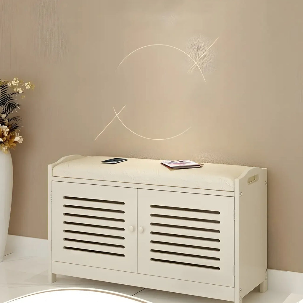 Banc à chaussures réglable en bois blanc avec porte respirante