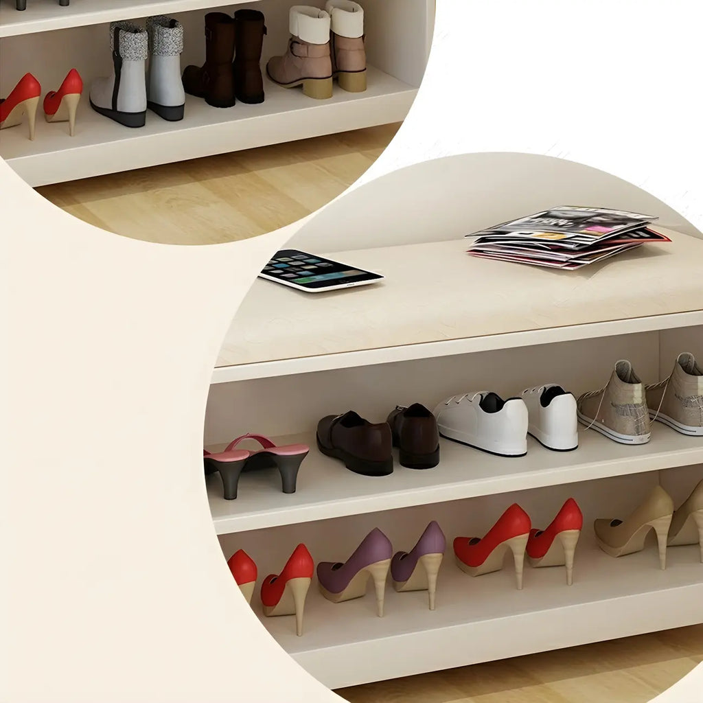 Banc à chaussures réglable en bois blanc avec porte respirante