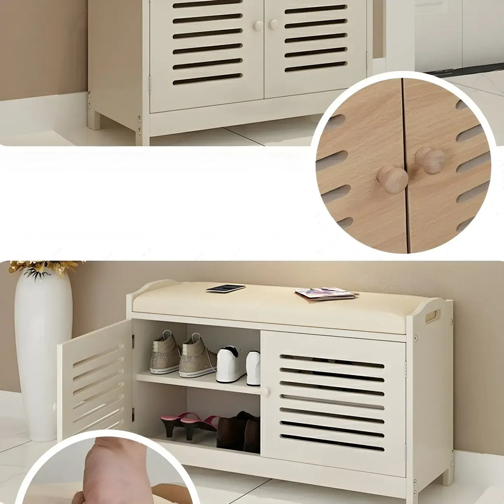 Banc à chaussures réglable en bois blanc avec porte respirante