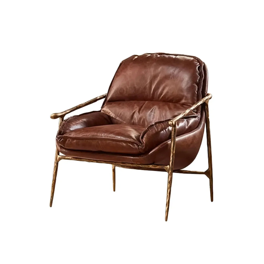Fauteuil d'appoint moderne en cuir véritable du milieu du siècle