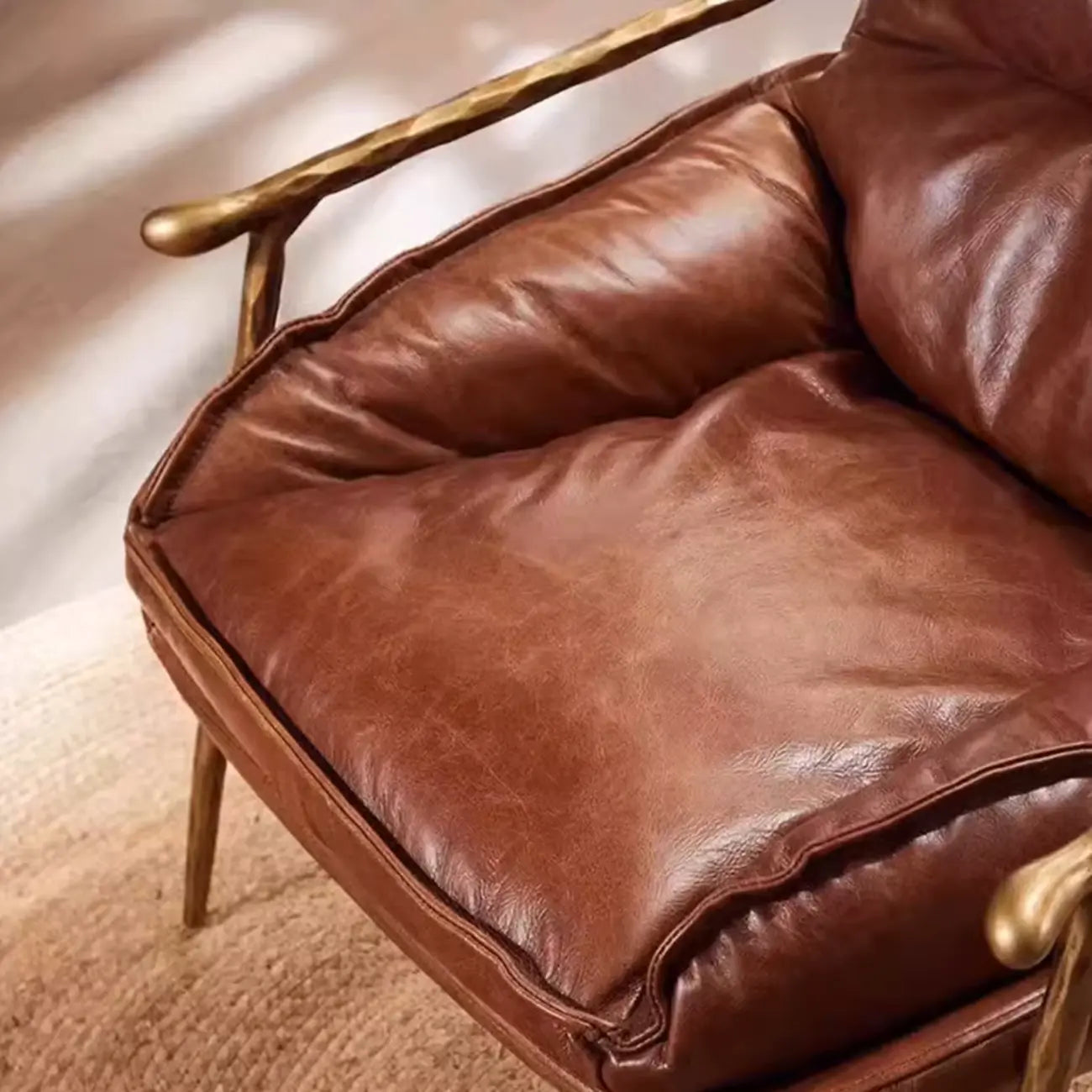 Fauteuil d'appoint moderne en cuir véritable du milieu du siècle