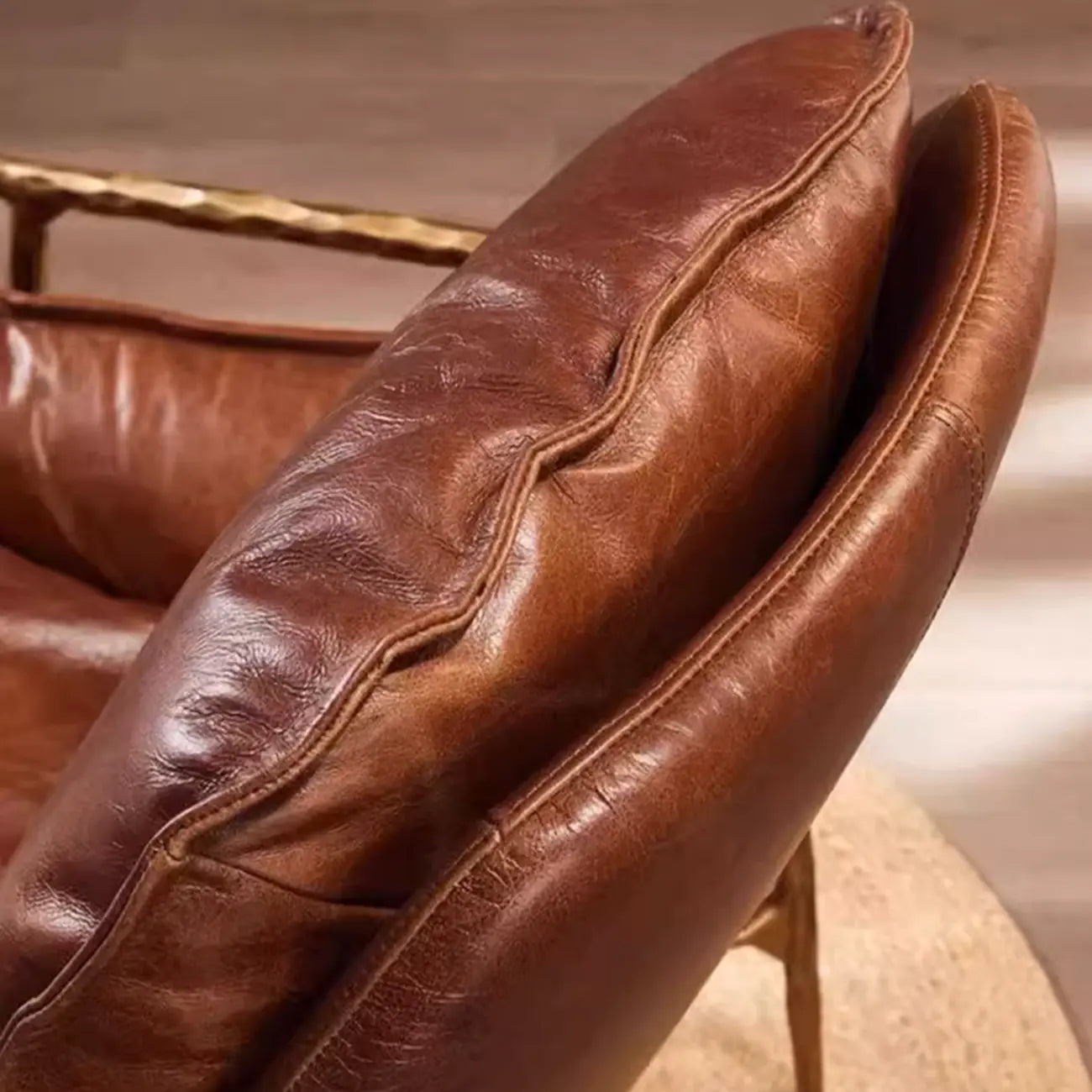 Fauteuil d'appoint moderne en cuir véritable du milieu du siècle