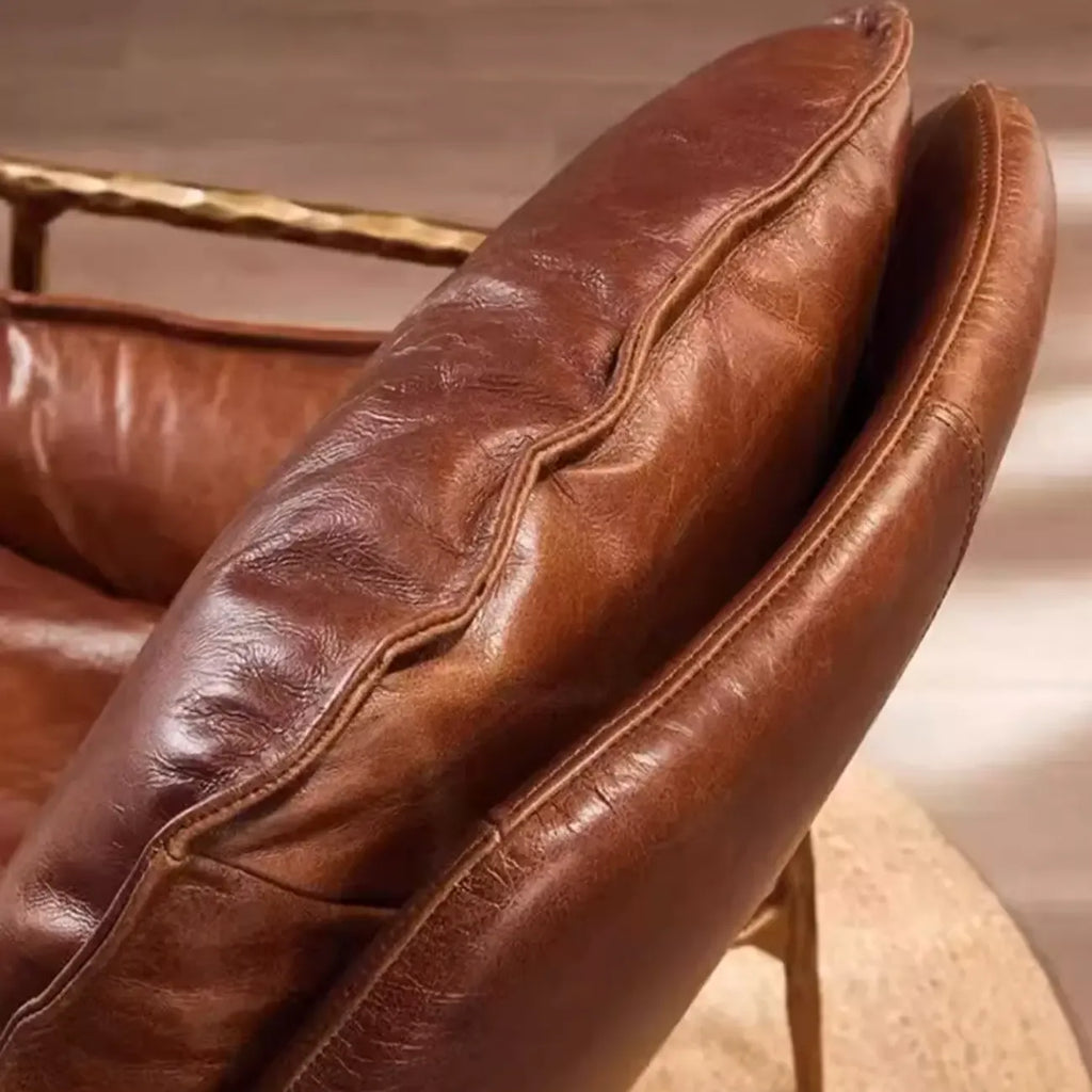 Fauteuil d'appoint moderne en cuir véritable du milieu du siècle