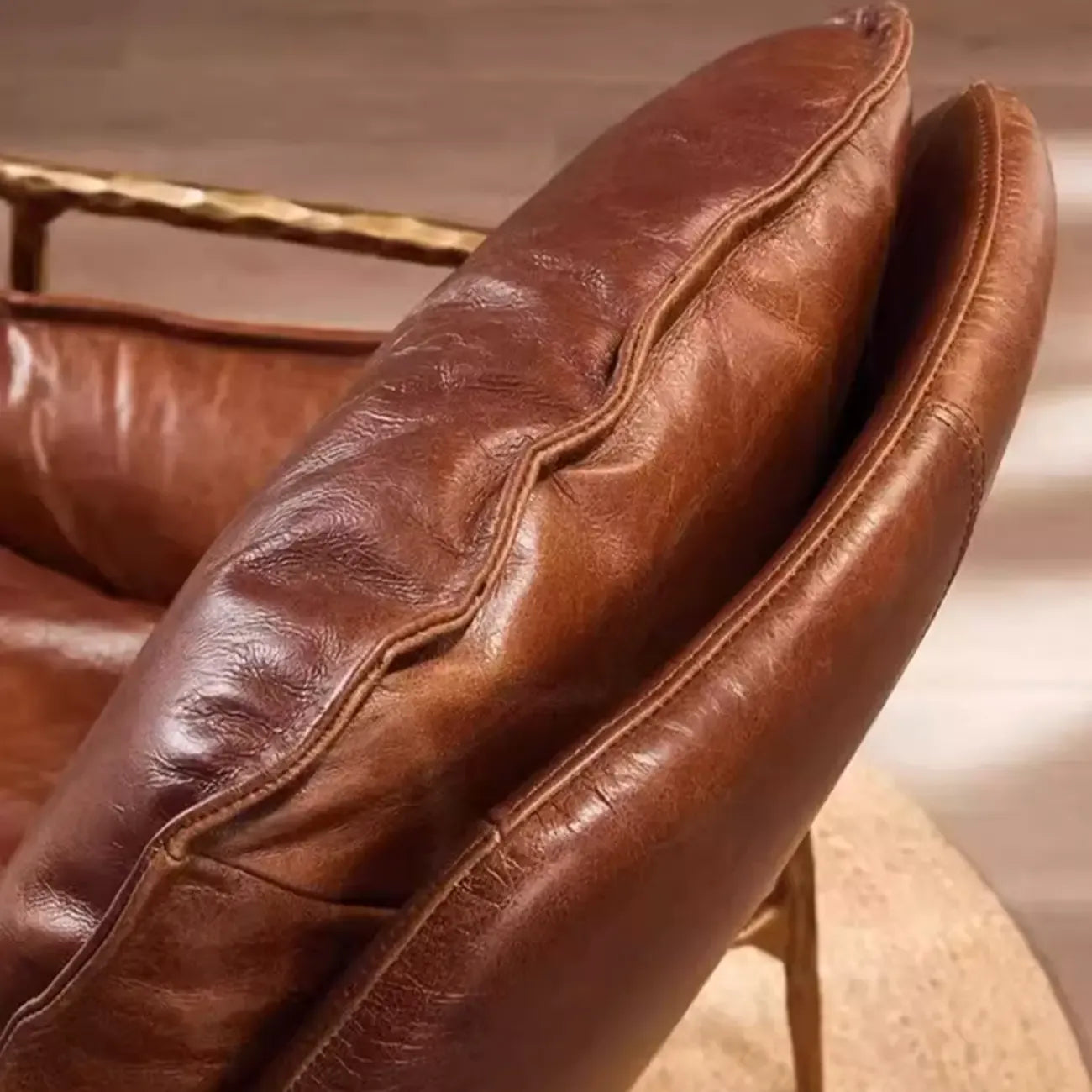 Fauteuil d'appoint moderne en cuir véritable du milieu du siècle