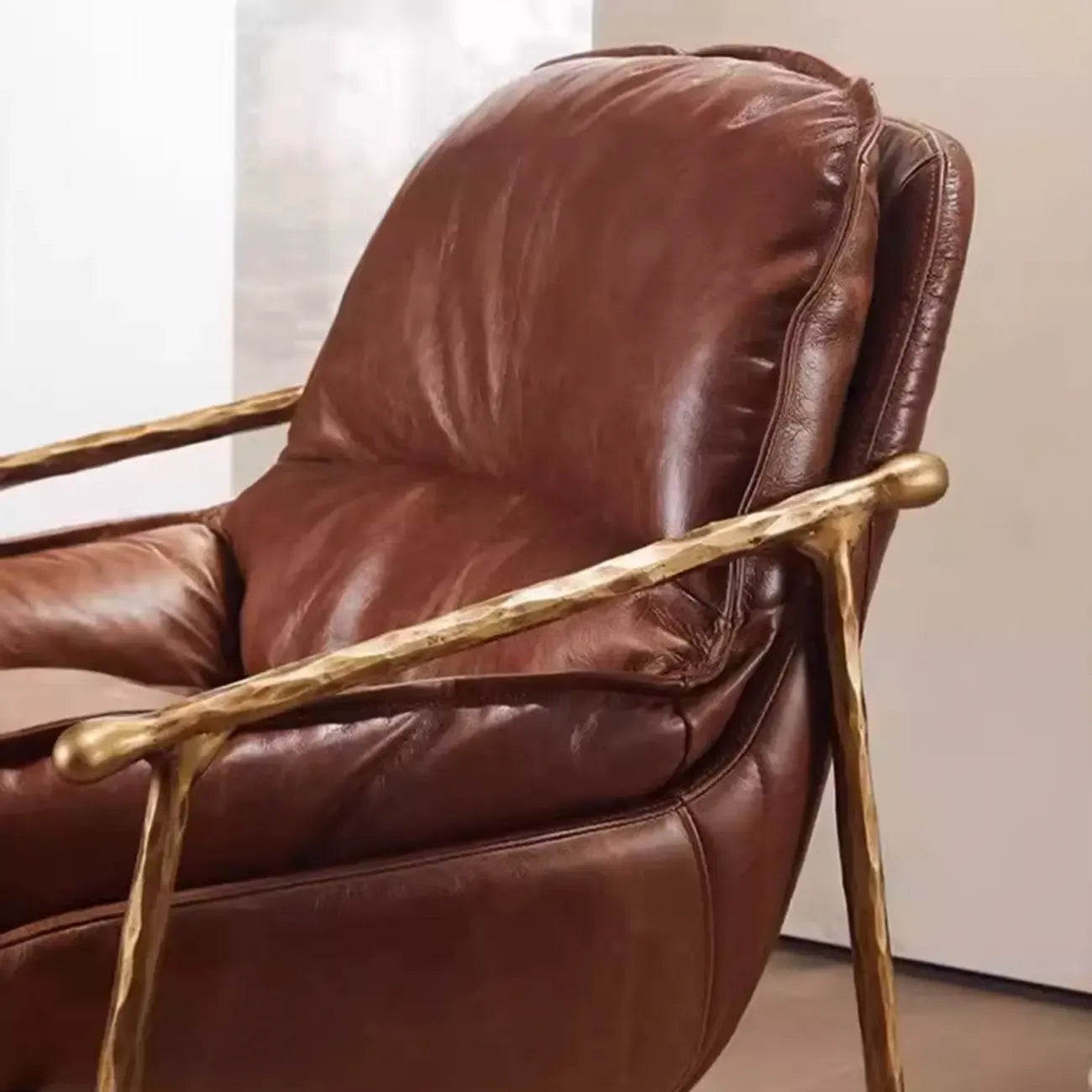 Fauteuil d'appoint moderne en cuir véritable du milieu du siècle