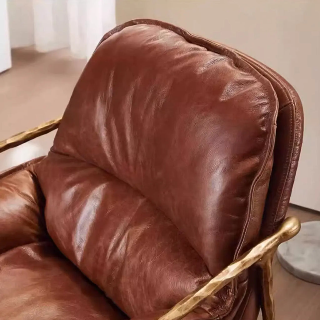 Fauteuil d'appoint moderne en cuir véritable du milieu du siècle