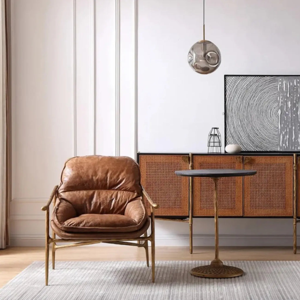 Fauteuil d'appoint moderne en cuir véritable du milieu du siècle
