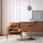 Fauteuil d'appoint moderne en cuir véritable du milieu du siècle