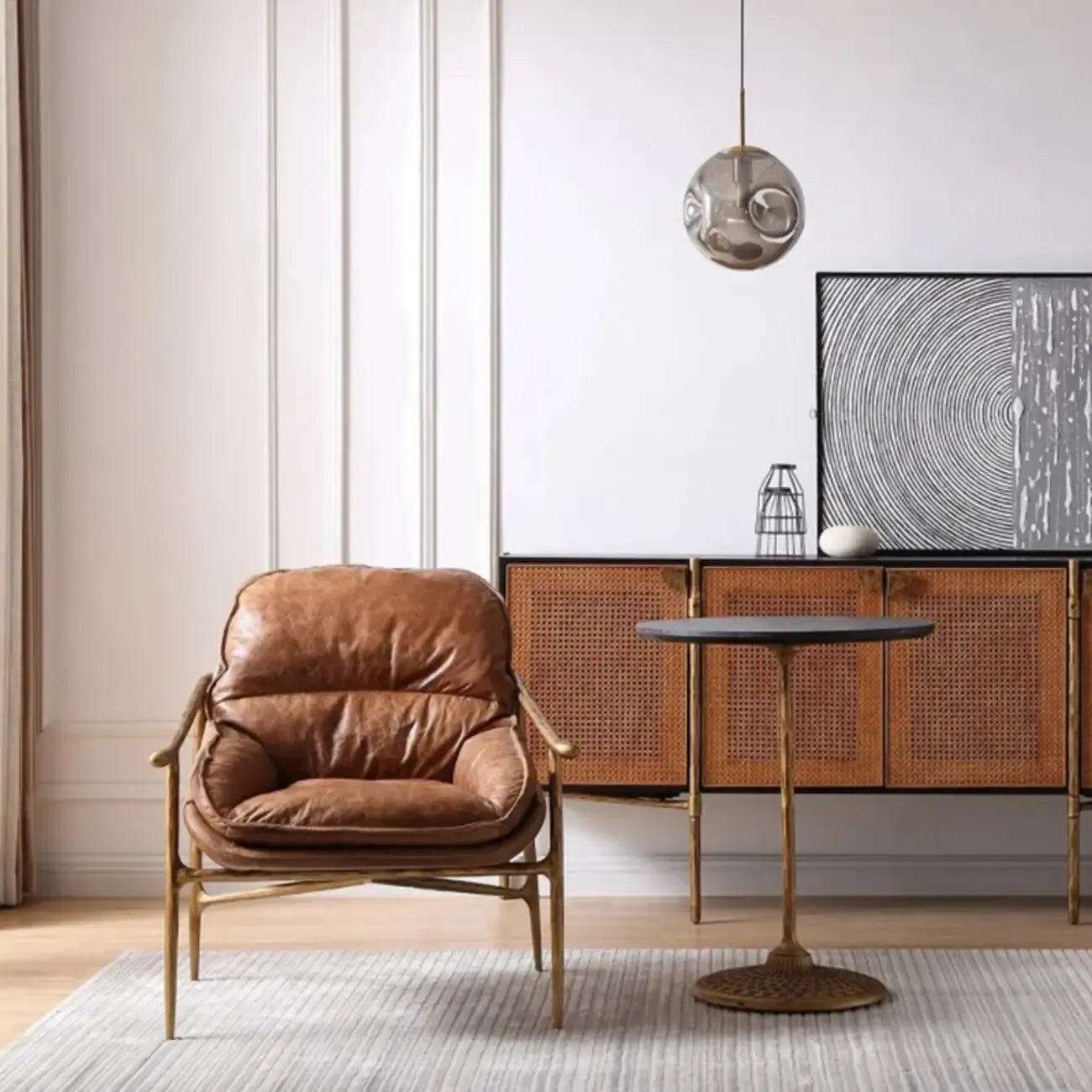 Fauteuil d'appoint moderne en cuir véritable du milieu du siècle