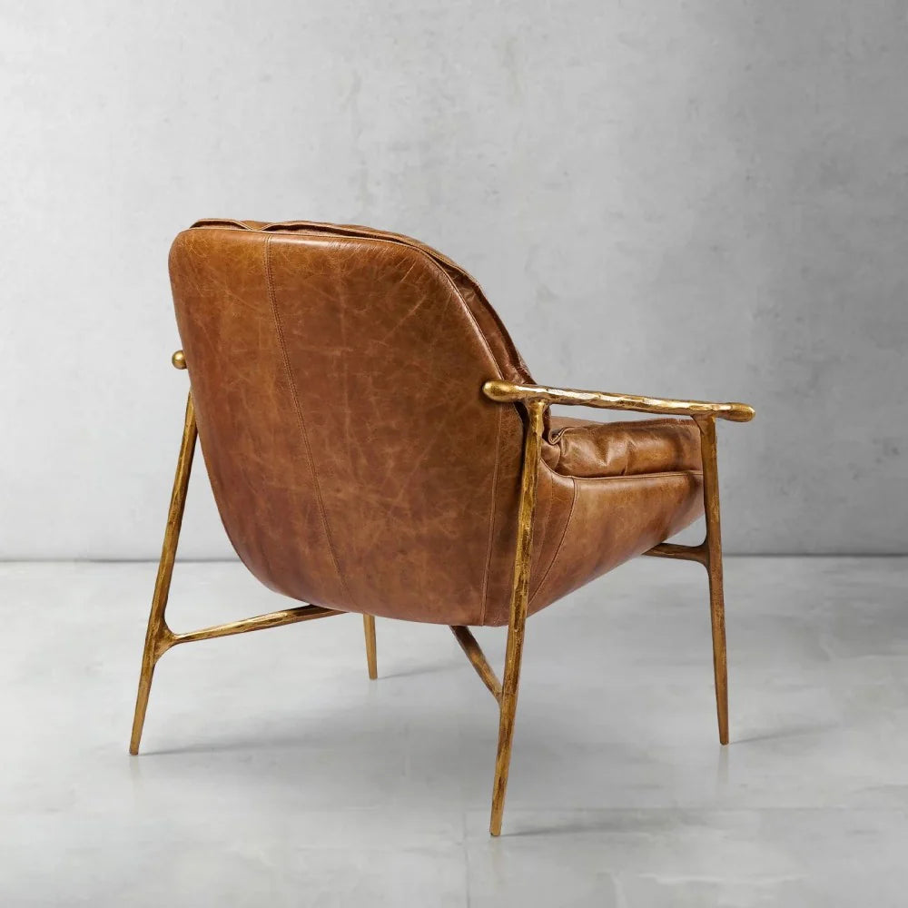 Fauteuil d'appoint moderne en cuir véritable du milieu du siècle