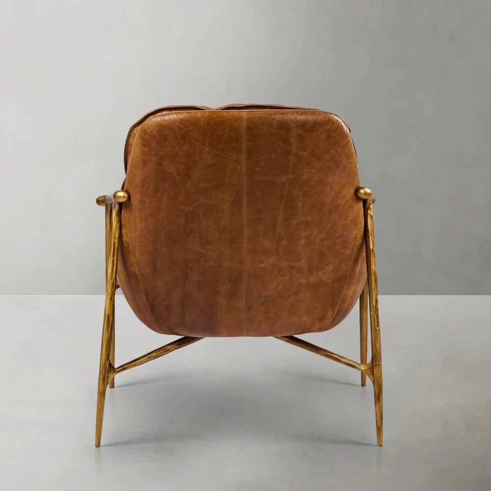 Fauteuil d'appoint moderne en cuir véritable du milieu du siècle