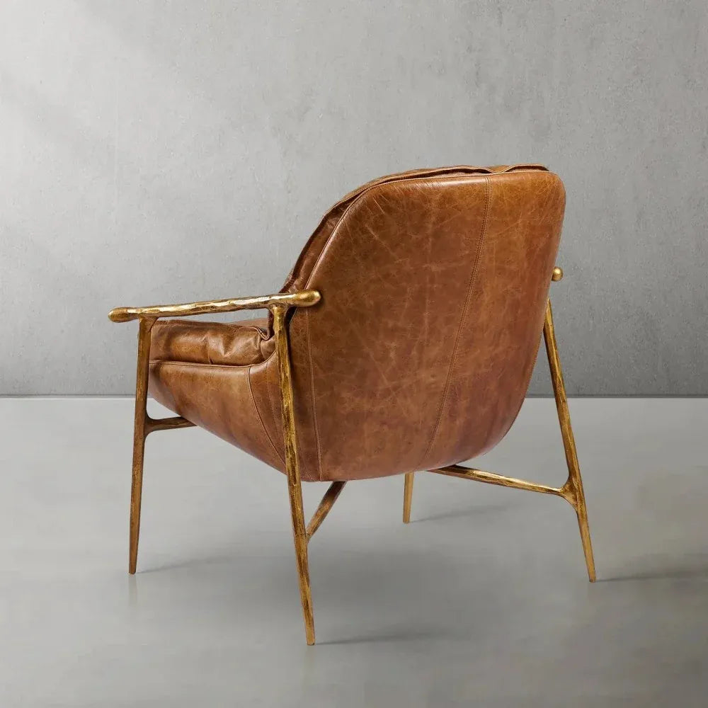 Fauteuil d'appoint moderne en cuir véritable du milieu du siècle