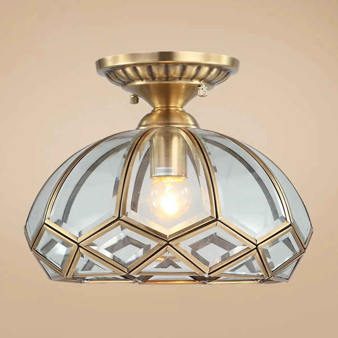 Plafonnier semi-encastré en verre de style colonial de 8,5 pouces pour salon