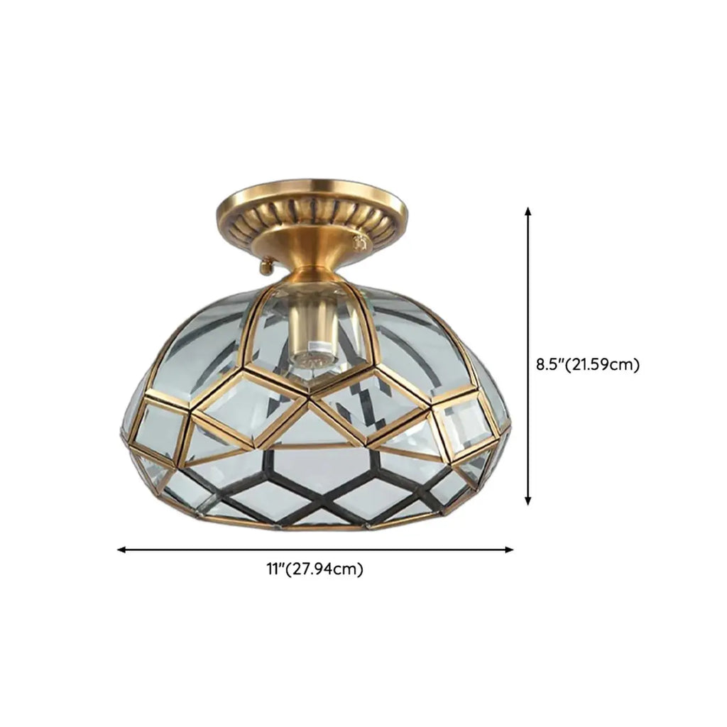 Plafonnier semi-encastré en verre de style colonial de 8,5 pouces pour salon