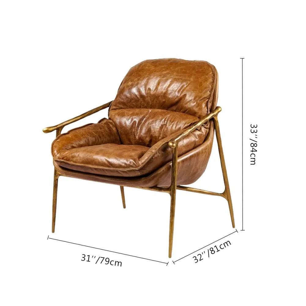 Fauteuil d'appoint moderne en cuir véritable du milieu du siècle