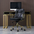 Fauteuil de bureau réglable en cuir capitonné avec base dorée