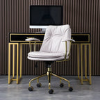 Fauteuil de bureau réglable en cuir capitonné avec base dorée