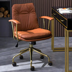 Fauteuil de bureau réglable en cuir capitonné avec base dorée
