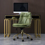 Fauteuil de bureau réglable en cuir capitonné avec base dorée