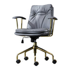 Fauteuil de bureau réglable en cuir capitonné avec base dorée