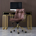 Fauteuil de bureau réglable en cuir capitonné avec base dorée