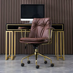 Fauteuil de bureau réglable en cuir capitonné avec base dorée