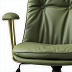 Fauteuil de bureau réglable en cuir capitonné avec base dorée