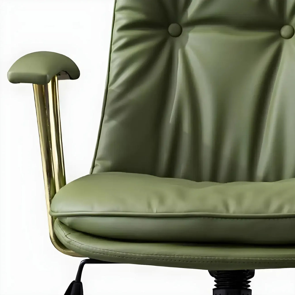 Fauteuil de bureau réglable en cuir capitonné avec base dorée