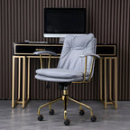 Fauteuil de bureau réglable en cuir capitonné avec base dorée